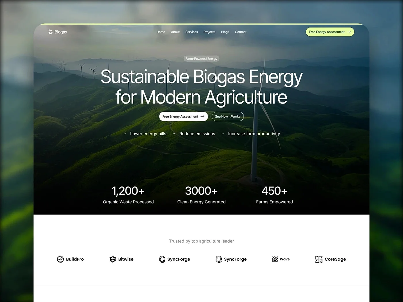 Browser window displaying a clean corporate service website design